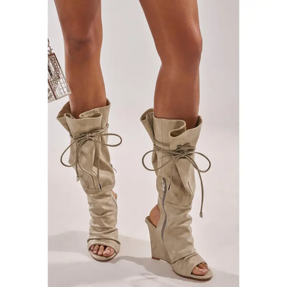 Grey Open Toe Slouch Bootie