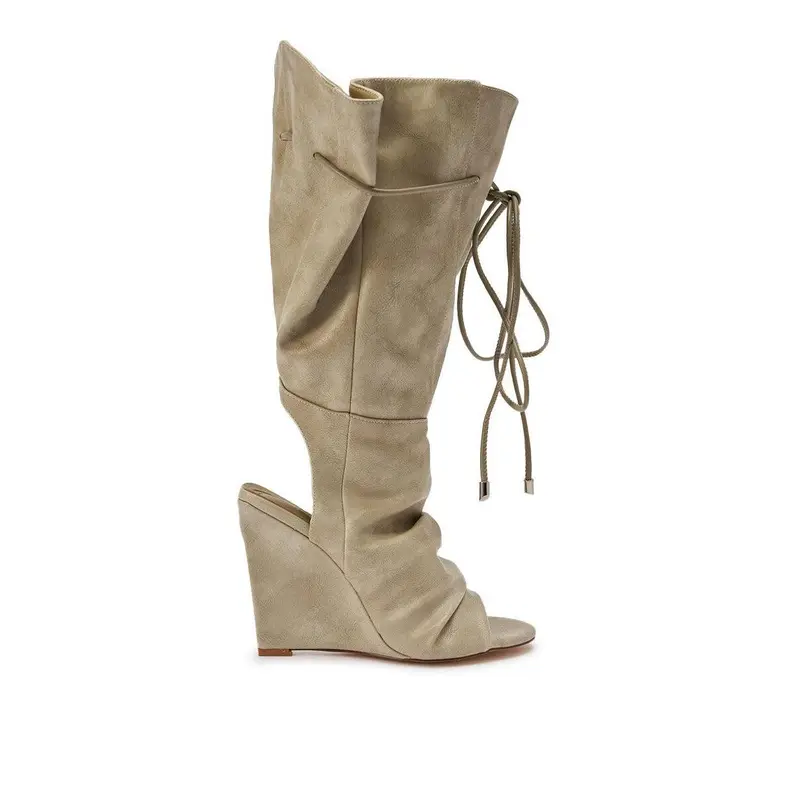Grey Open Toe Slouch Bootie