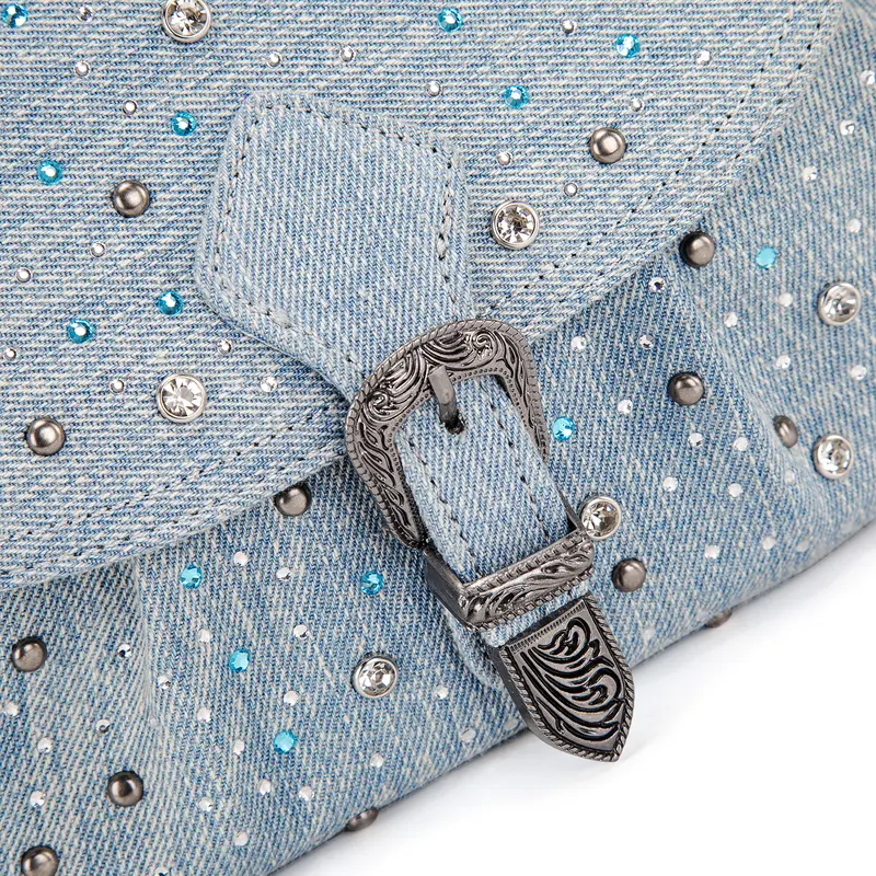 Rhinestone Denim Shoulder Bag for Women