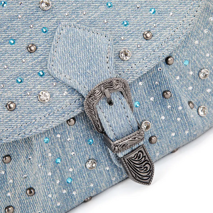 Rhinestone Denim Shoulder Bag for Women