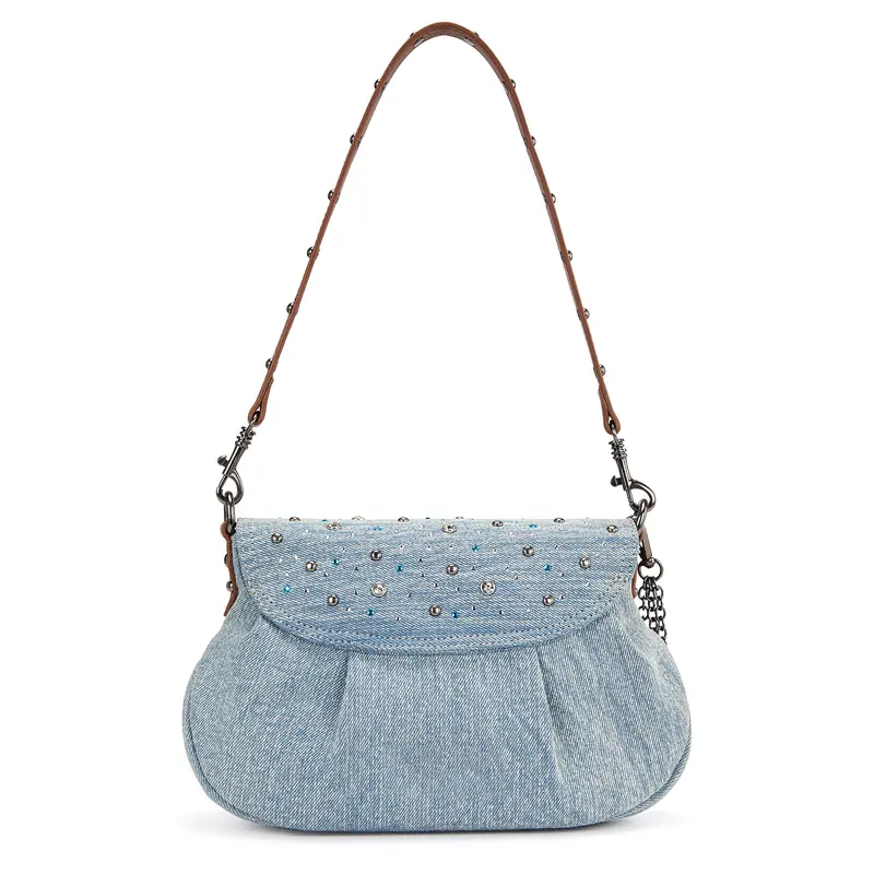 Rhinestone Denim Shoulder Bag for Women