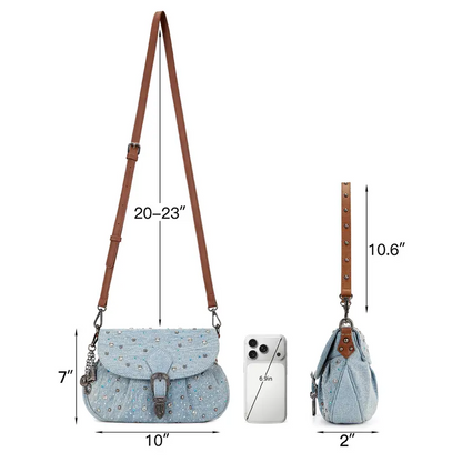 Rhinestone Denim Shoulder Bag for Women