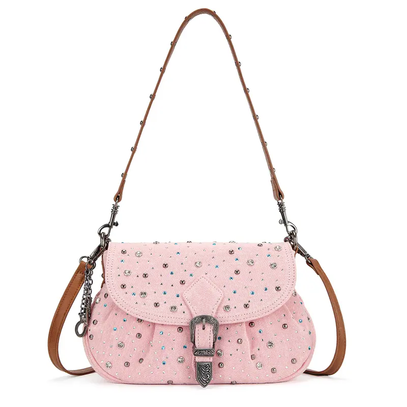 Rhinestone Denim Shoulder Bag for Women