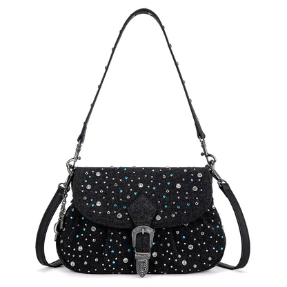 Rhinestone Denim Shoulder Bag for Women