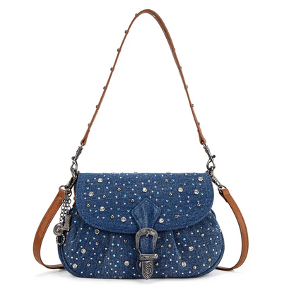 Rhinestone Denim Shoulder Bag for Women
