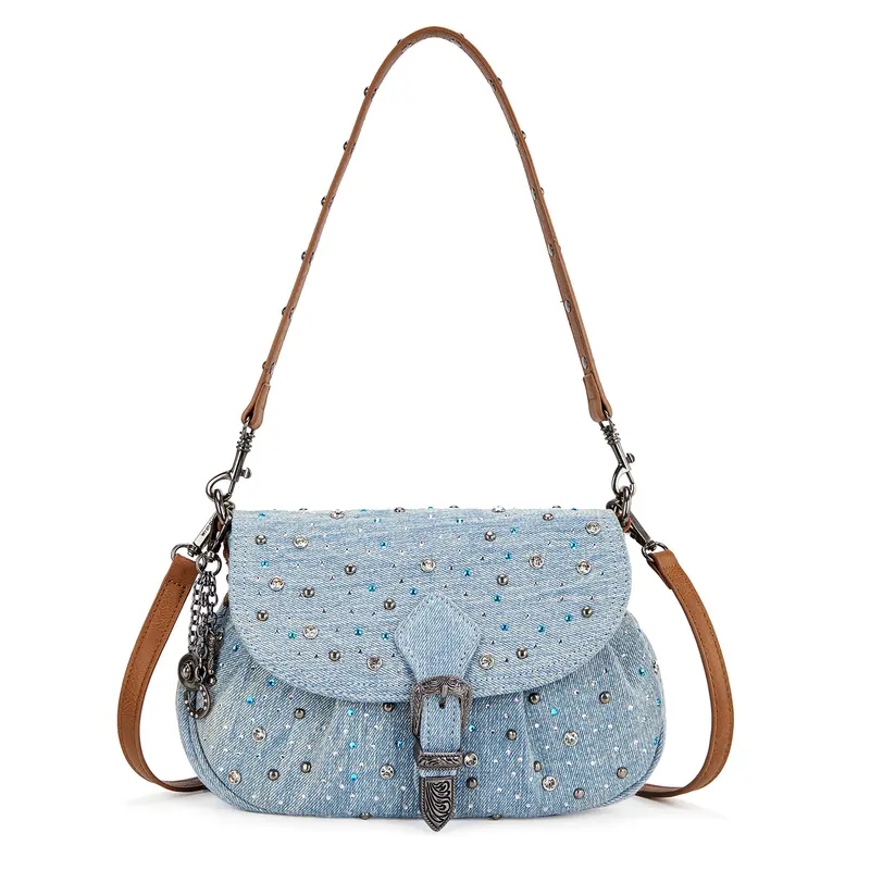 Rhinestone Denim Shoulder Bag for Women
