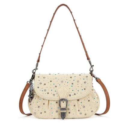Rhinestone Denim Shoulder Bag for Women