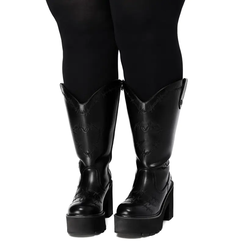 Barbed Wire Platform Cowboy Boots (Wide Calf Friendly)