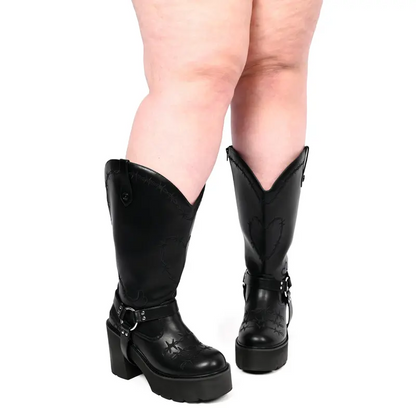 Barbed Wire Platform Cowboy Boots (Wide Calf Friendly)