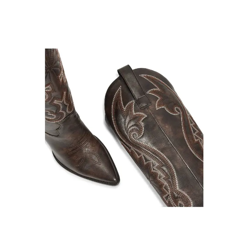 Western Cowgirl Cowboy Knee High Boots with Embroidered Pointed Toe