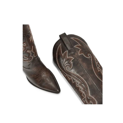 Western Cowgirl Cowboy Knee High Boots with Embroidered Pointed Toe