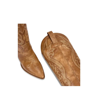 Western Cowgirl Cowboy Knee High Boots with Embroidered Pointed Toe