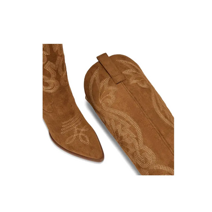 Western Cowgirl Cowboy Knee High Boots with Embroidered Pointed Toe