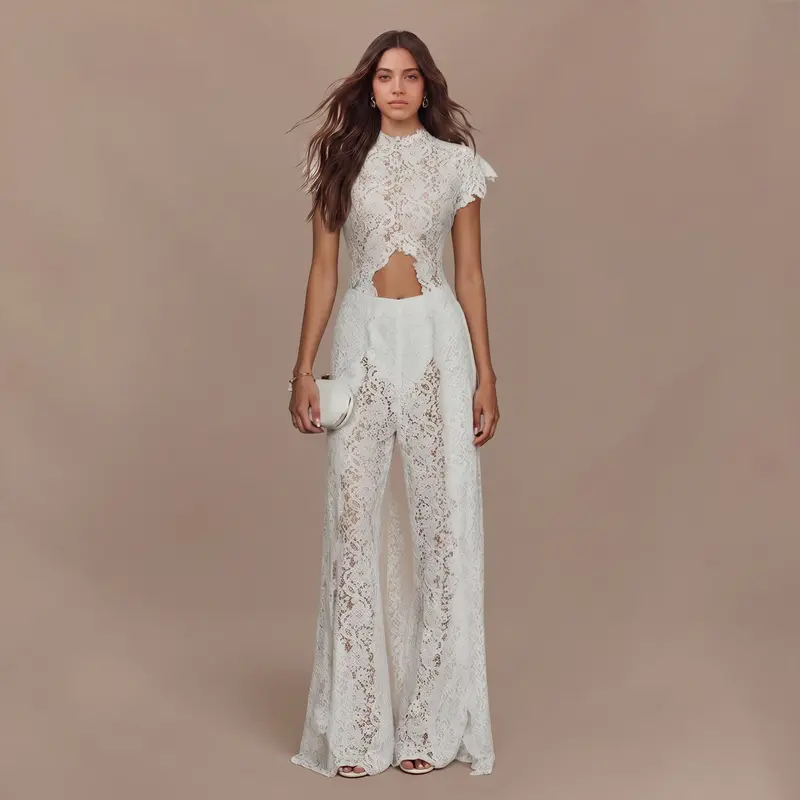 Boho Luxury Resort Wear 2-Piece Outfit Satin Fabric Women's Lounge Set