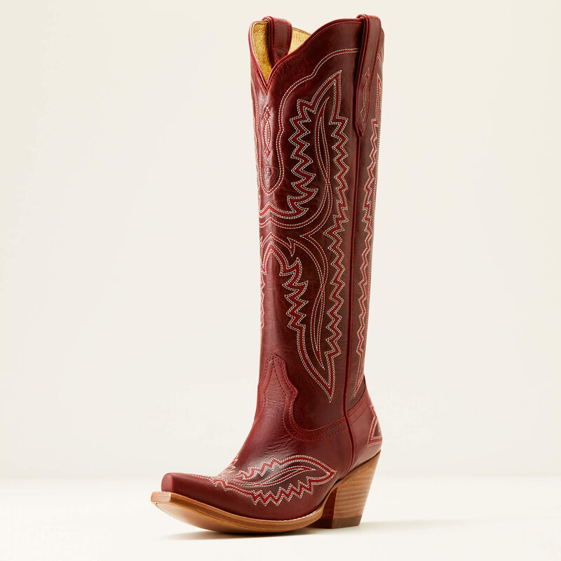 Burgundy Embroidered Western Cowgirl Boots