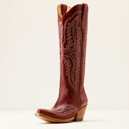Burgundy Embroidered Western Cowgirl Boots