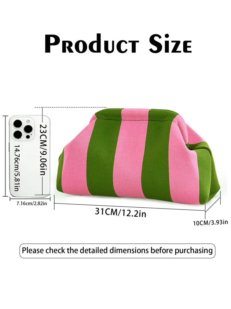 Clip-Top Striped Cloud Handbag