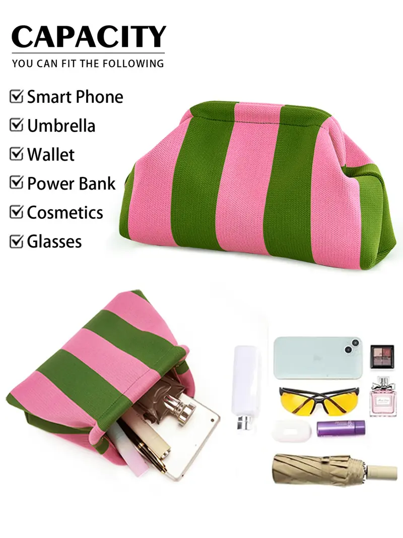 Clip-Top Striped Cloud Handbag