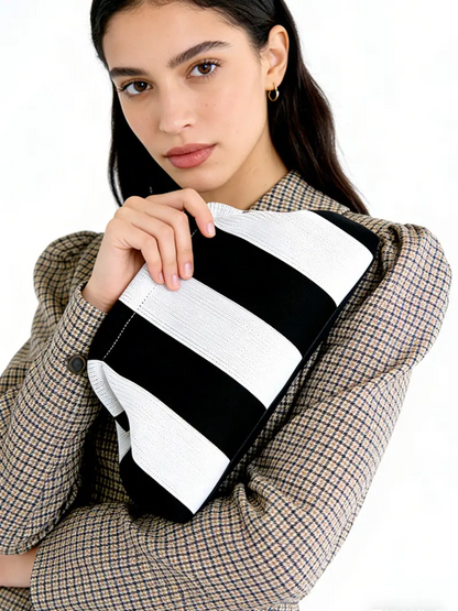 Clip-Top Striped Cloud Handbag