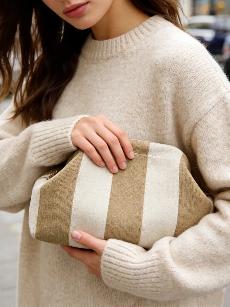 Clip-Top Striped Cloud Handbag