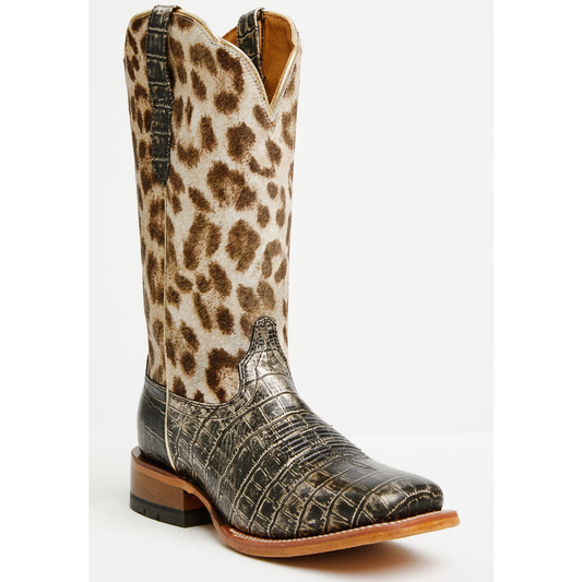 Women's Croc Print & Gilded Leopard Wide Square Toe Cowboy Boots
