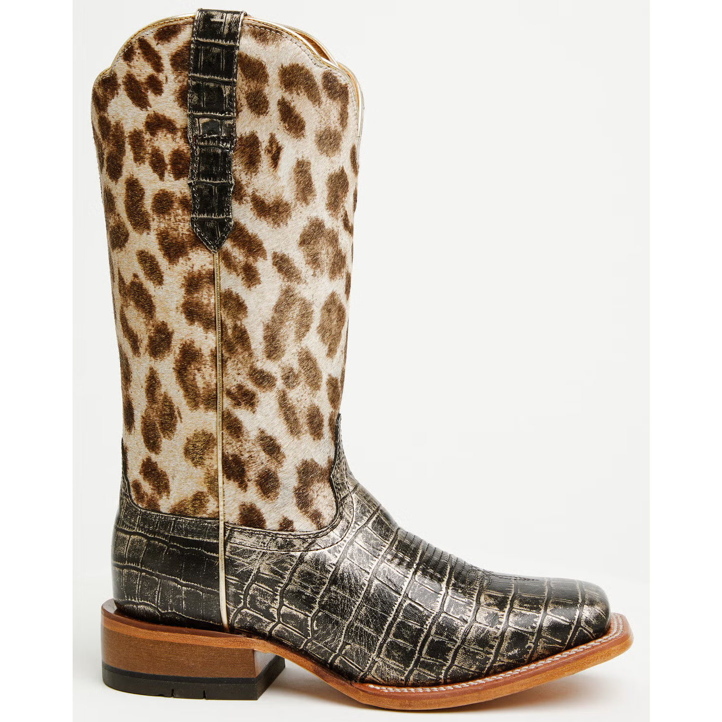 Women's Croc Print & Gilded Leopard Wide Square Toe Cowboy Boots