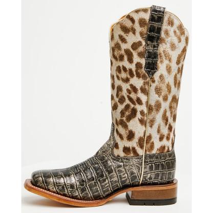 Women's Croc Print & Gilded Leopard Wide Square Toe Cowboy Boots