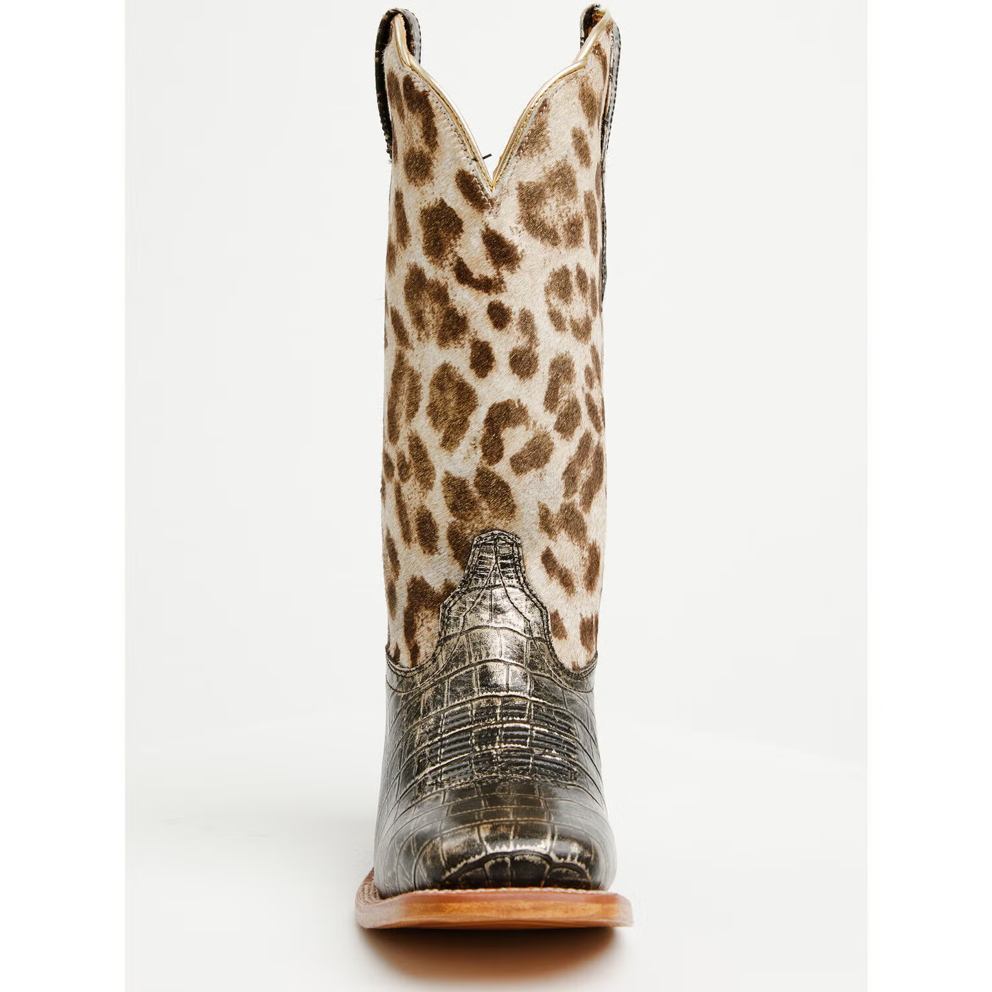 Women's Croc Print & Gilded Leopard Wide Square Toe Cowboy Boots