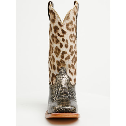 Women's Croc Print & Gilded Leopard Wide Square Toe Cowboy Boots