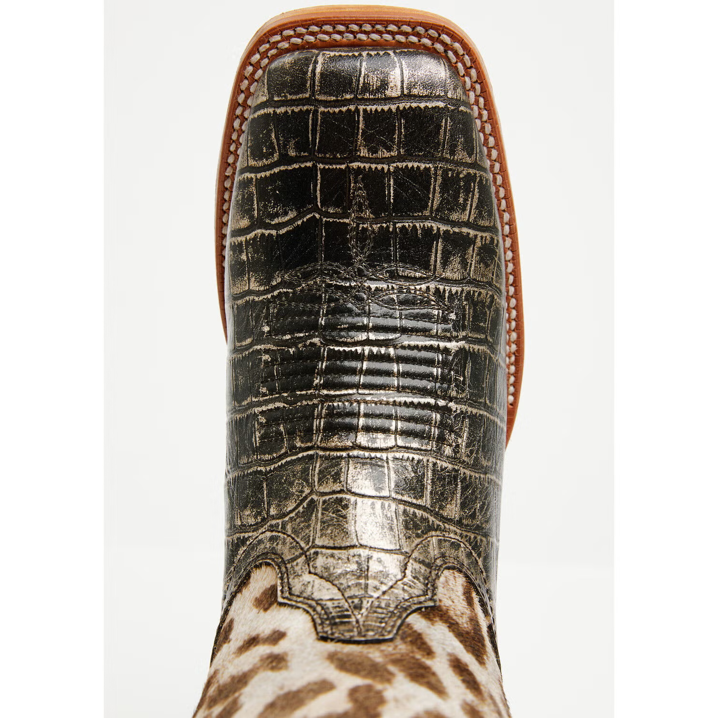 Women's Croc Print & Gilded Leopard Wide Square Toe Cowboy Boots