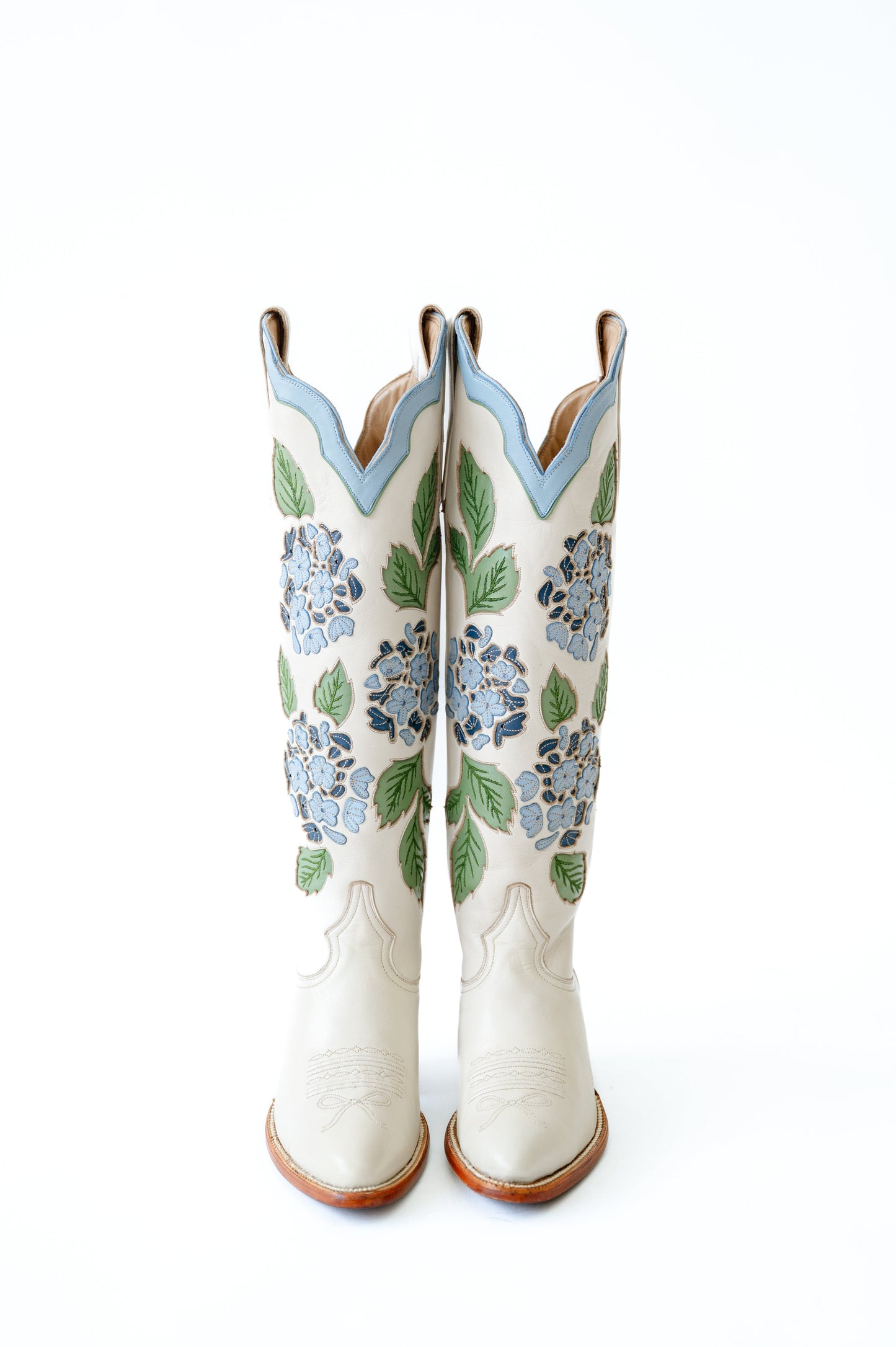 Blue Hydrangea Embroidered Ivory Boots