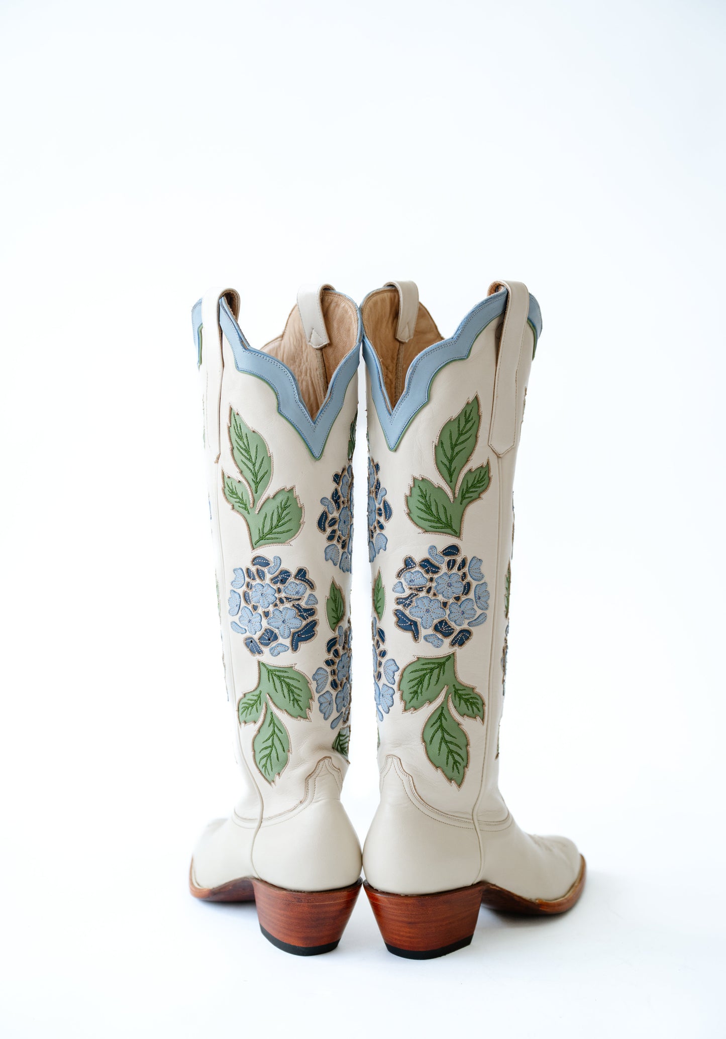 Blue Hydrangea Embroidered Ivory Boots