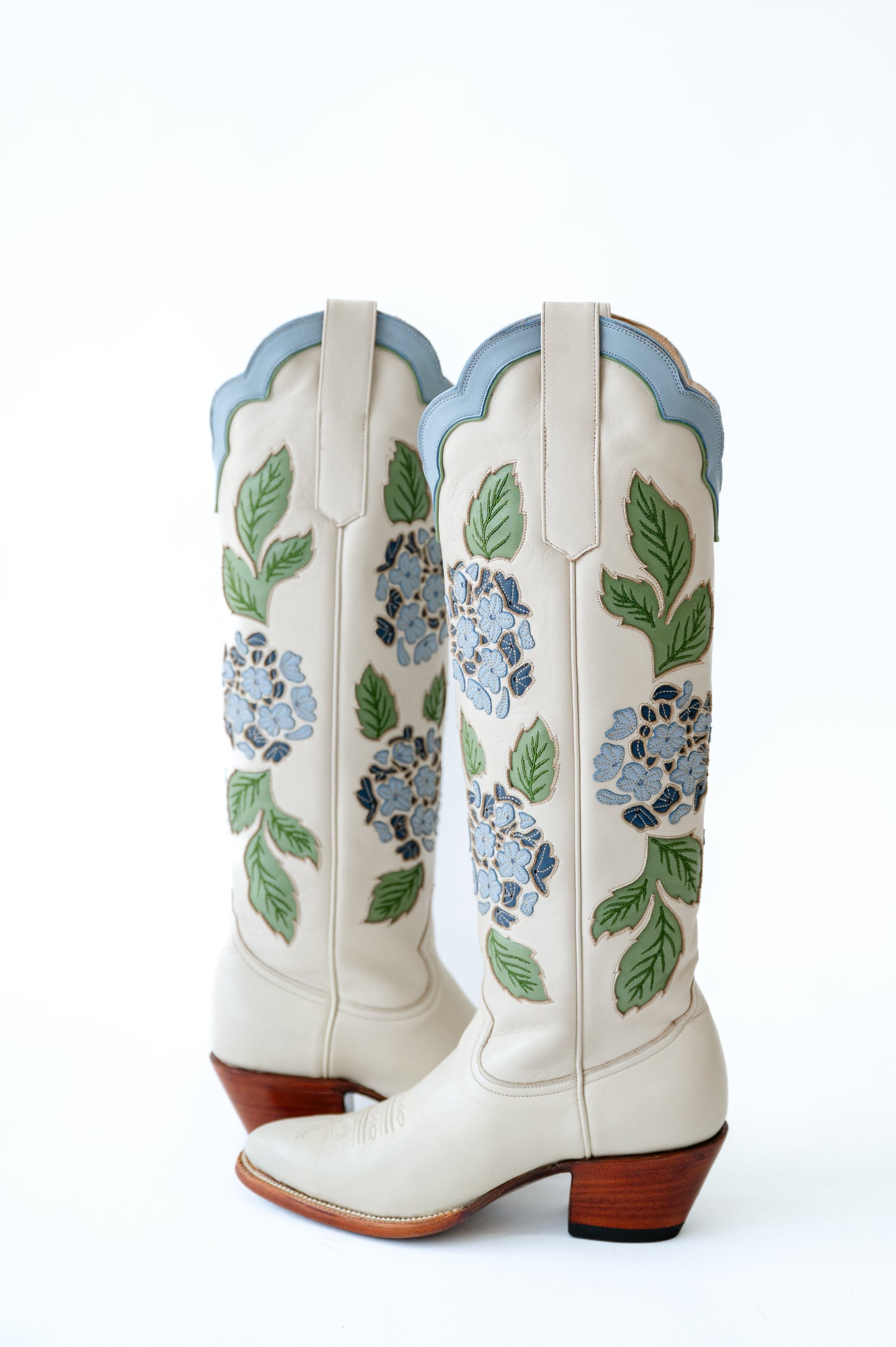 Blue Hydrangea Embroidered Ivory Boots