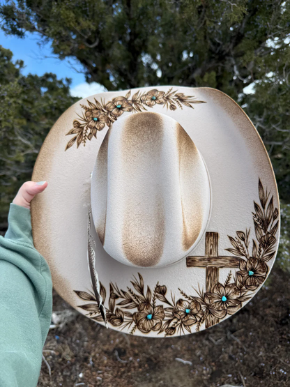 Grace & Bloom Cross Burned Western Cowboy Hat