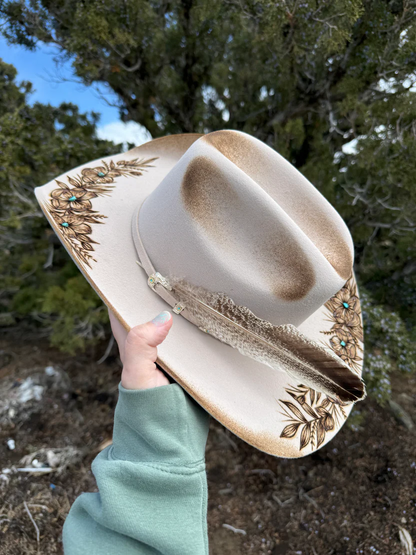 Grace & Bloom Cross Burned Western Cowboy Hat