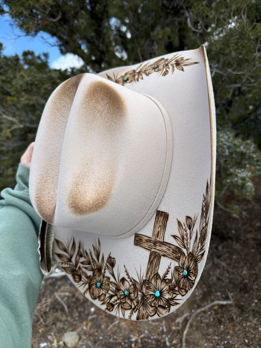 Grace & Bloom Cross Burned Western Cowboy Hat