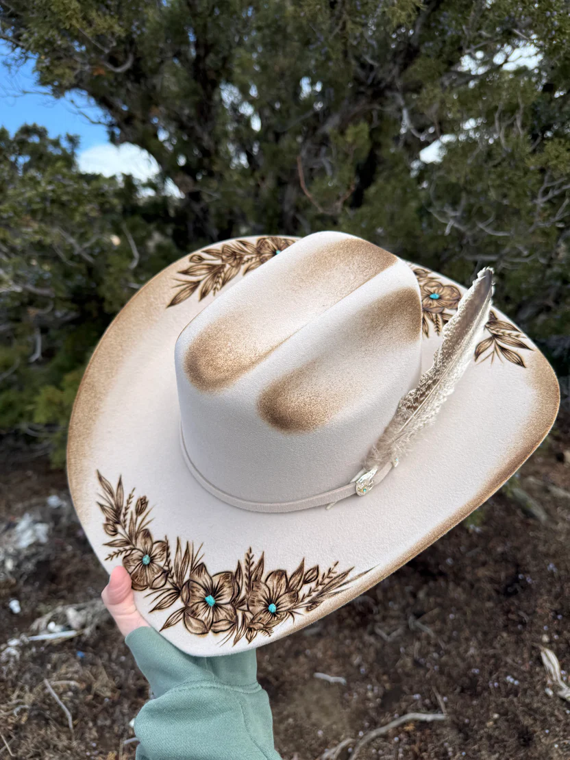 Grace & Bloom Cross Burned Western Cowboy Hat
