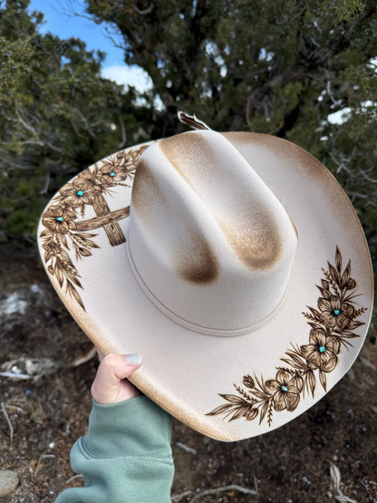Grace & Bloom Cross Burned Western Cowboy Hat