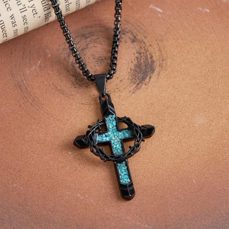Thorn-Wrapped Inlaid Cross Pendant Necklace: A Symbol of Christ’s Sacrificial Love