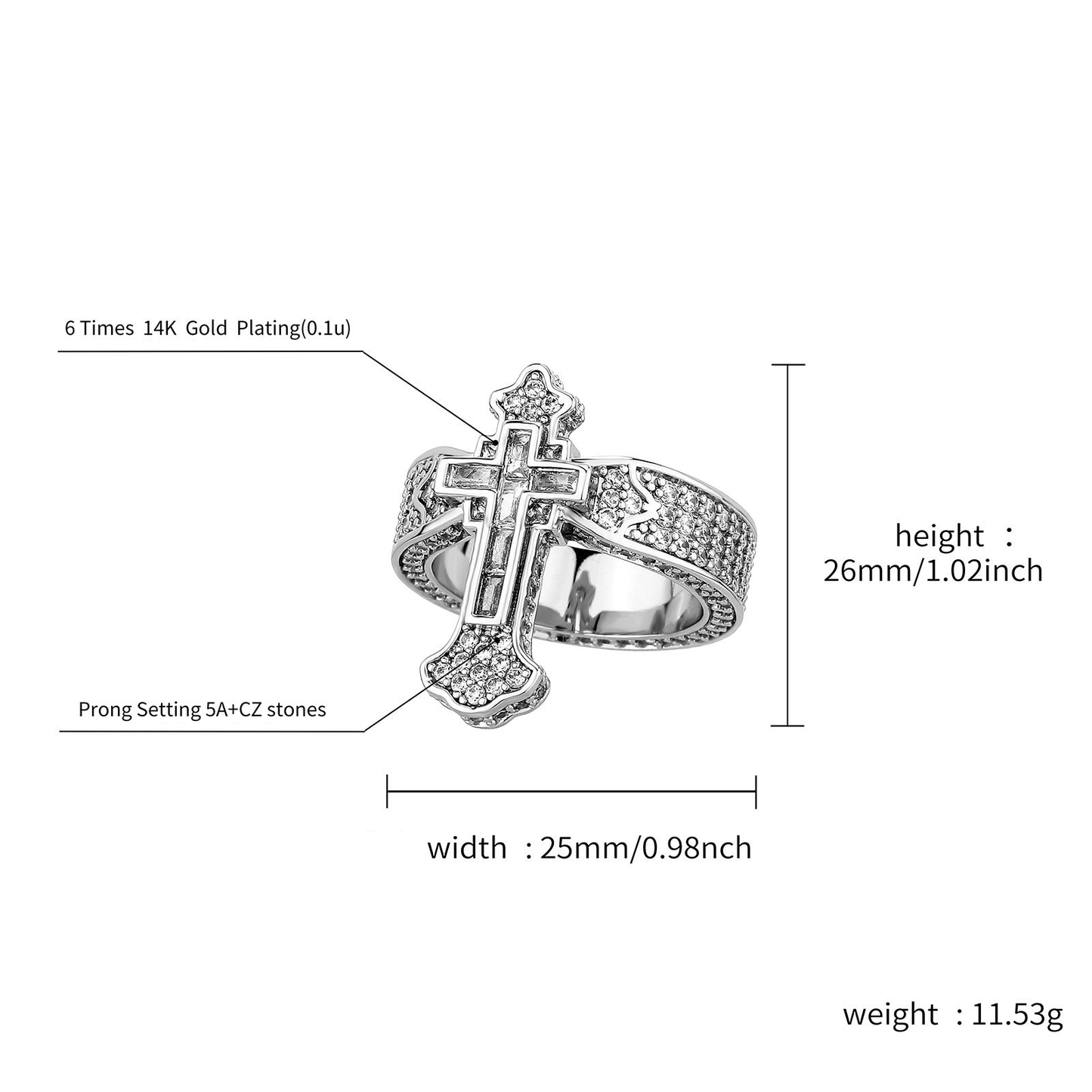 Cross Motif Ring with Cubic Zirconia Accents