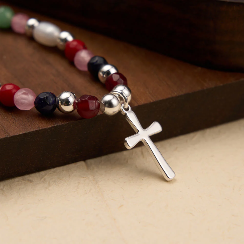 Colorful Beaded Necklace with Simple Cross Pendant