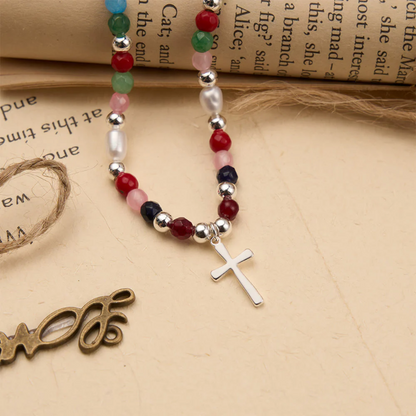 Colorful Beaded Necklace with Simple Cross Pendant