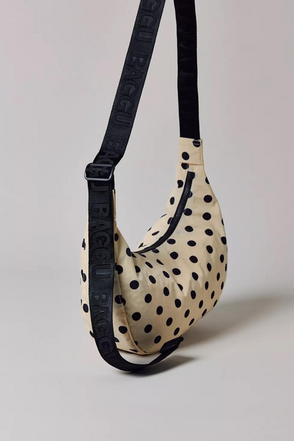 Polka Dots Bowler Bag Cream With Black Polka Dots
