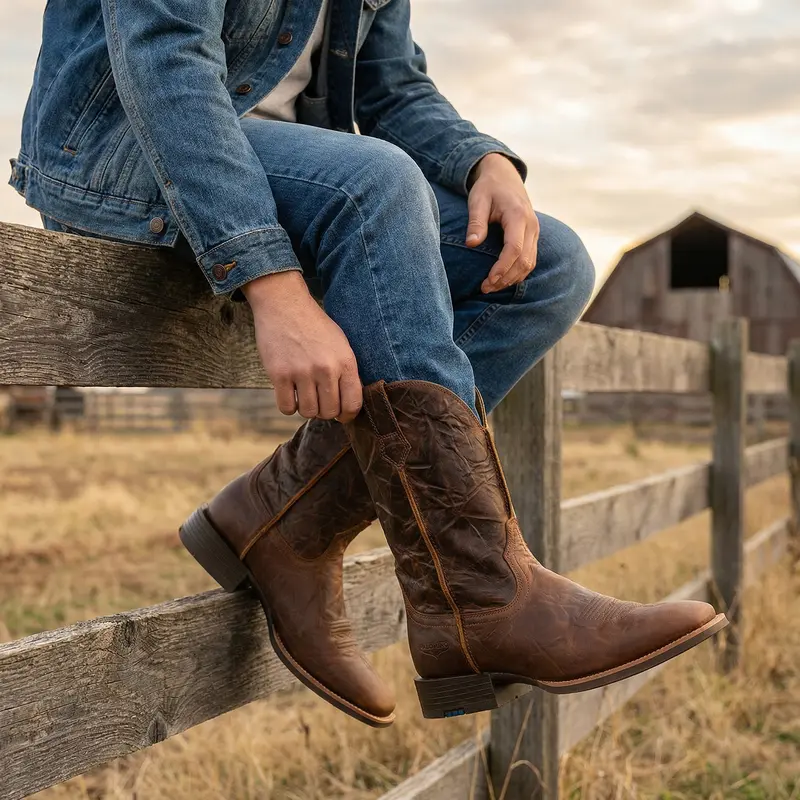 Hand Painted Western Cowboy Boots, Full Grain Cowhide Upper & Shaft