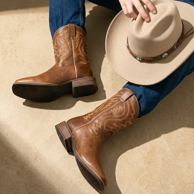 Hand Painted Western Cowboy Boots, Full Grain Cowhide Upper & Shaft