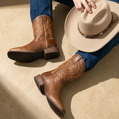 Hand Painted Western Cowboy Boots, Full Grain Cowhide Upper & Shaft