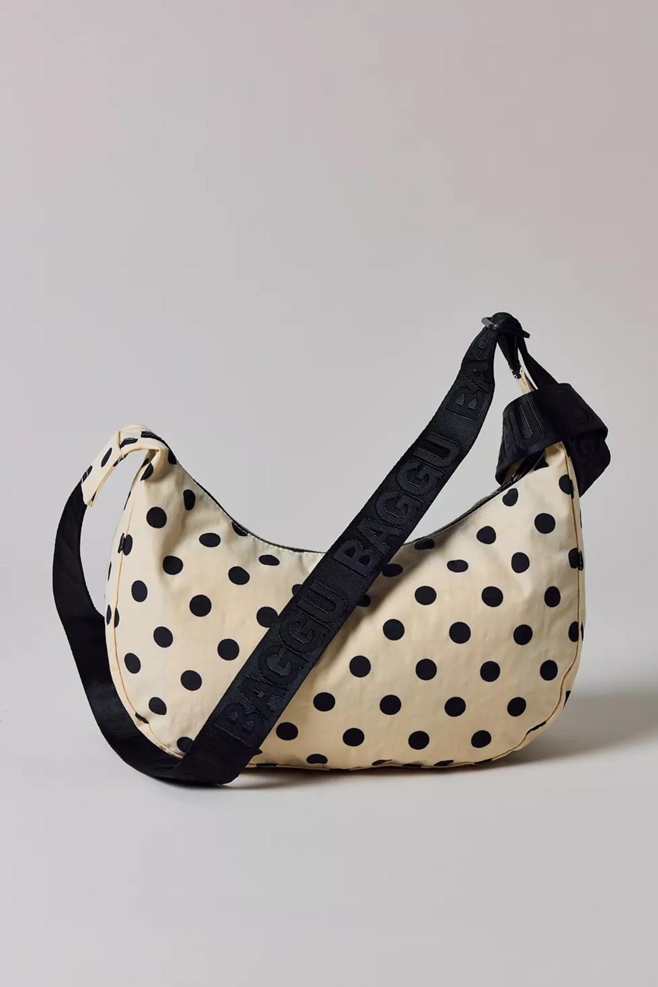 Polka Dots Bowler Bag Cream With Black Polka Dots