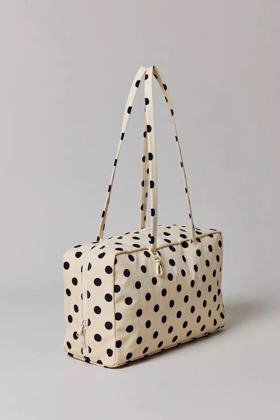 Medium Nylon Bowler Bag White With Black Polka Dot