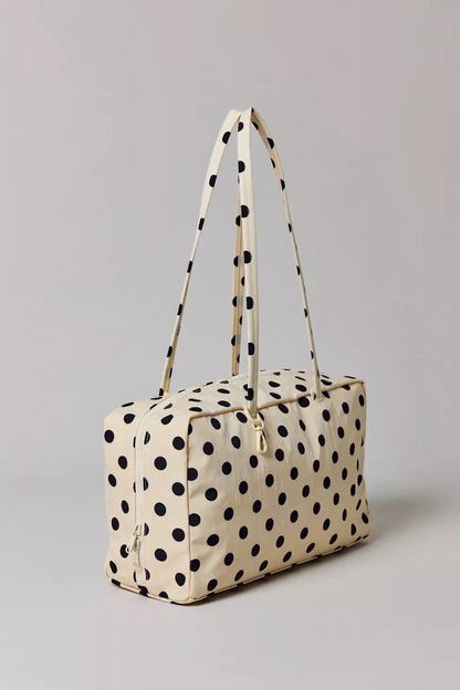 Medium Nylon Bowler Bag White With Black Polka Dot