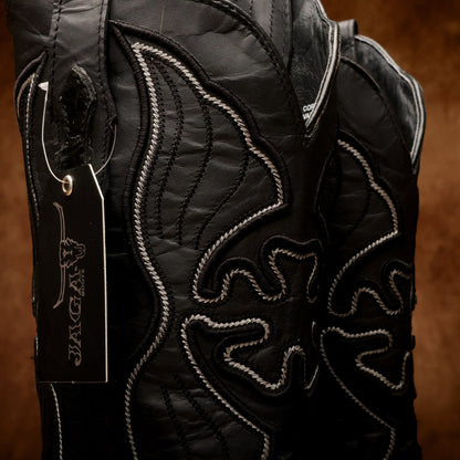Matte Black Jumbo Pirarucu Leather Boots - Square Toe